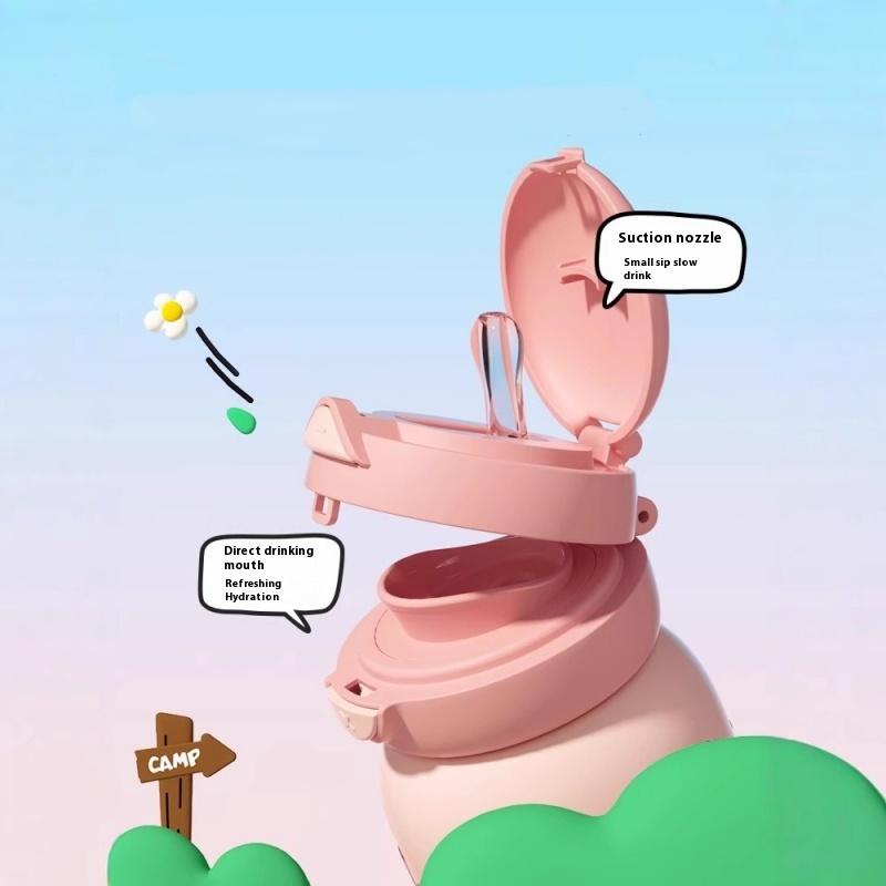 Bablov 550ML Thermos Water Bottle With Straw Cute Cartoon Stainless Steel Vacuum Flask Kids Portable Outdoor Camping Water Cup