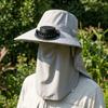 Full-Coverage Sun-proof Solar Fan Hat Breathable Wide-Brim Face Cover Bucket Hat with Shawl Trendy Outdoor Travel Hat Fishing