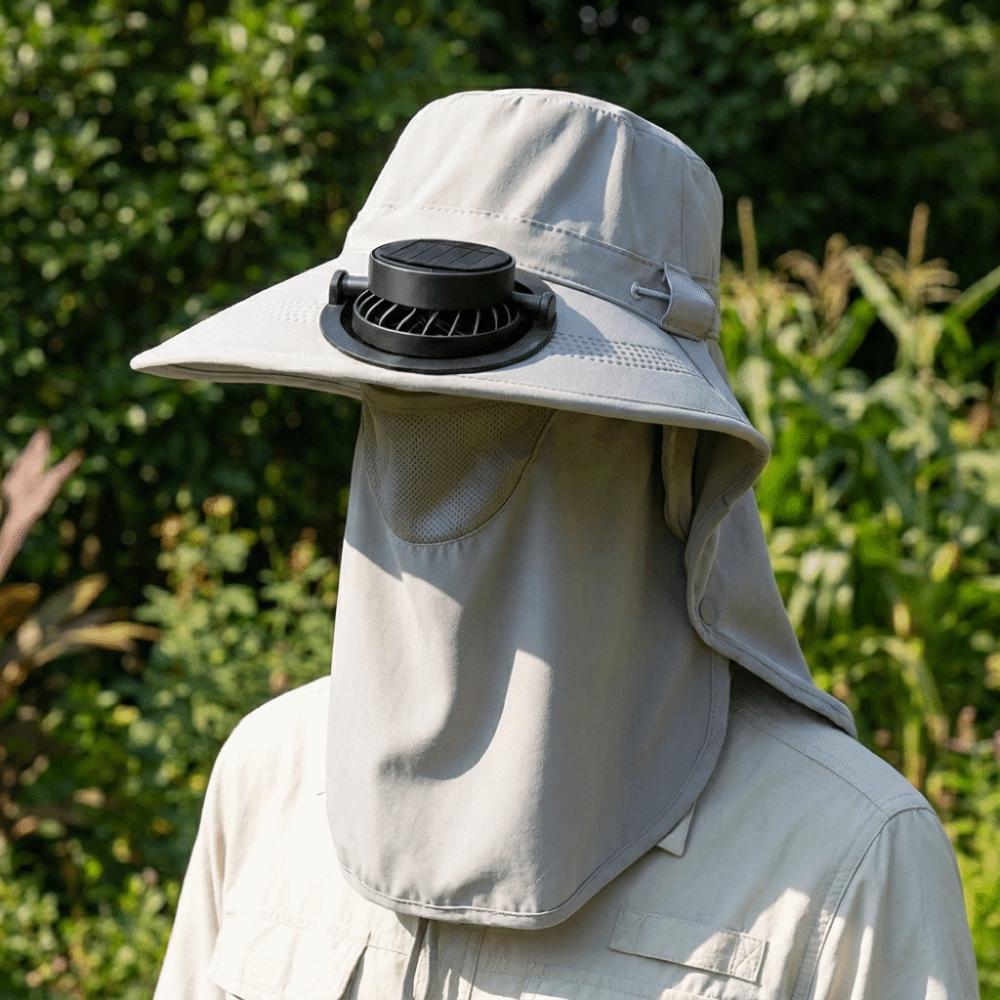 Full-Coverage Sun-proof Solar Fan Hat Breathable Wide-Brim Face Cover Bucket Hat with Shawl Trendy Outdoor Travel Hat Fishing