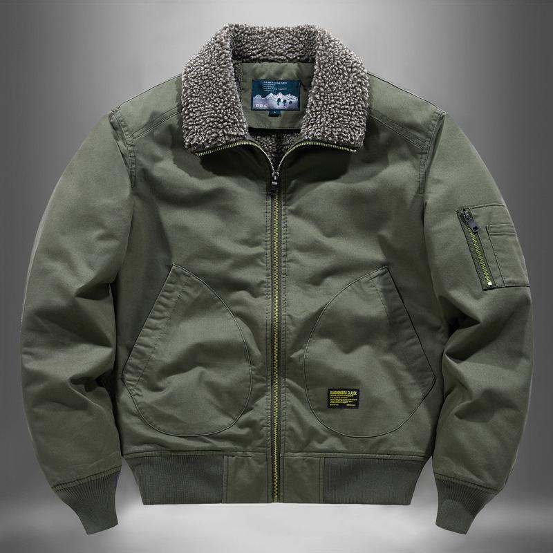 Winter Man Thicken Fleece Cargo Coat Turn Down Collar Zipper Men Pilot Jacket Outdoor Casual Pocket Male Outerwear