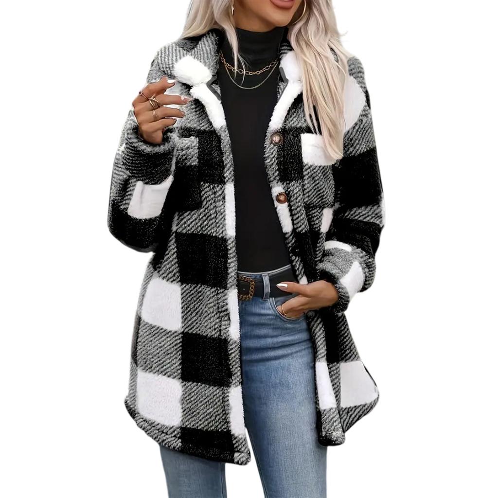 Fashionable Women's Mid-length Plaid Coat