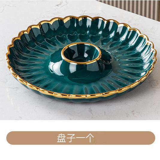 Round Snack Plate with Dip Dish Ceramic Dumpling Plate Phnom Penh Porcelain Tableware Salad Sushi Dish Home Kitchen Supplies
