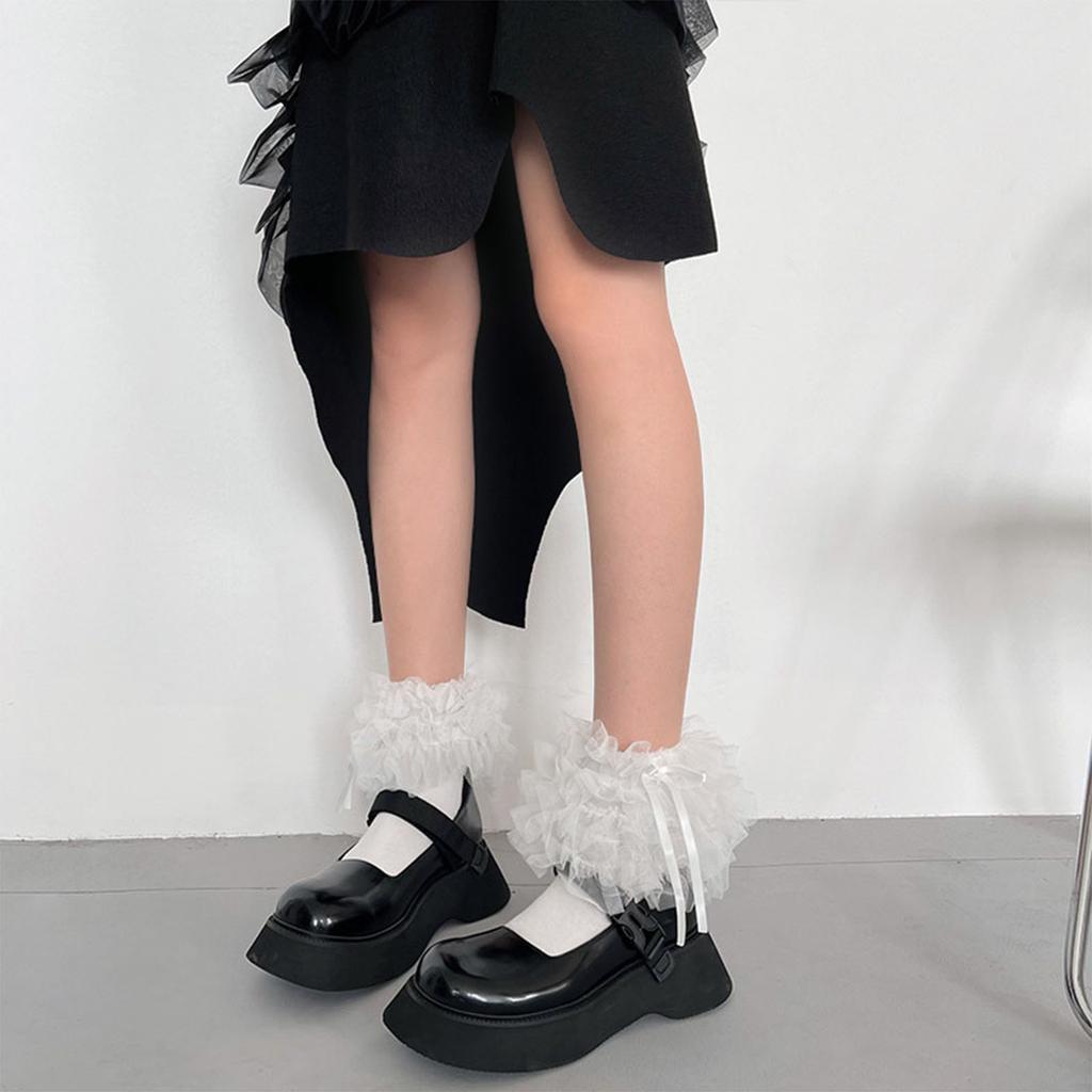 1 Pair of Ruffle Ankle Socks Sweet Frilly Socks Ballet Socks Bows Lace Top Sock