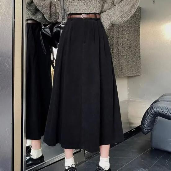 Women Skirt High Waist A-Line Large Hem Design Midi Skirt Solid Color Autumn Winter Draped Skirt Daily Wear
