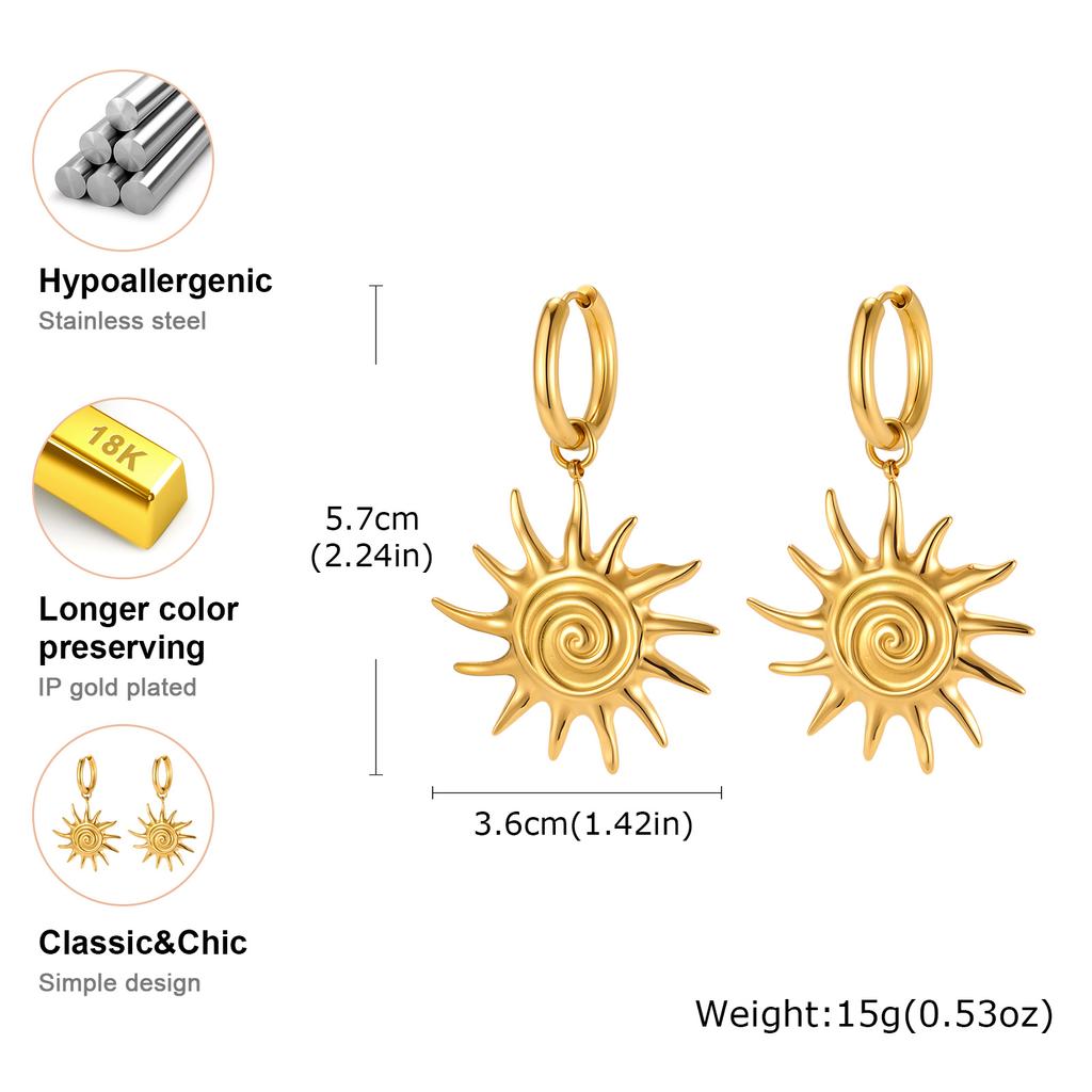Vnox New Stainless Steel Sun Spiral Earrings for Women, Shell Imitation Pearl Earrings Minimalist Ear Jewelry Summer Beach Gift