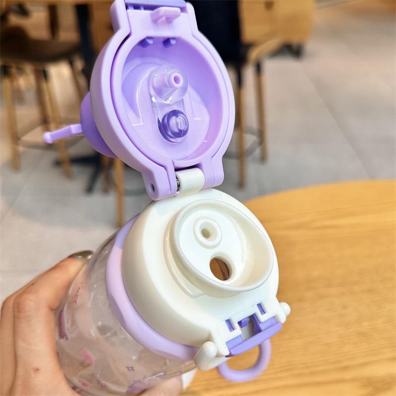 X&W Sanrio Kuromi Water Kettle 600ml Cartoon Plastic Cup Portable Double Drinking Bottle with Straw Outdoor Juice Milk Water Cup