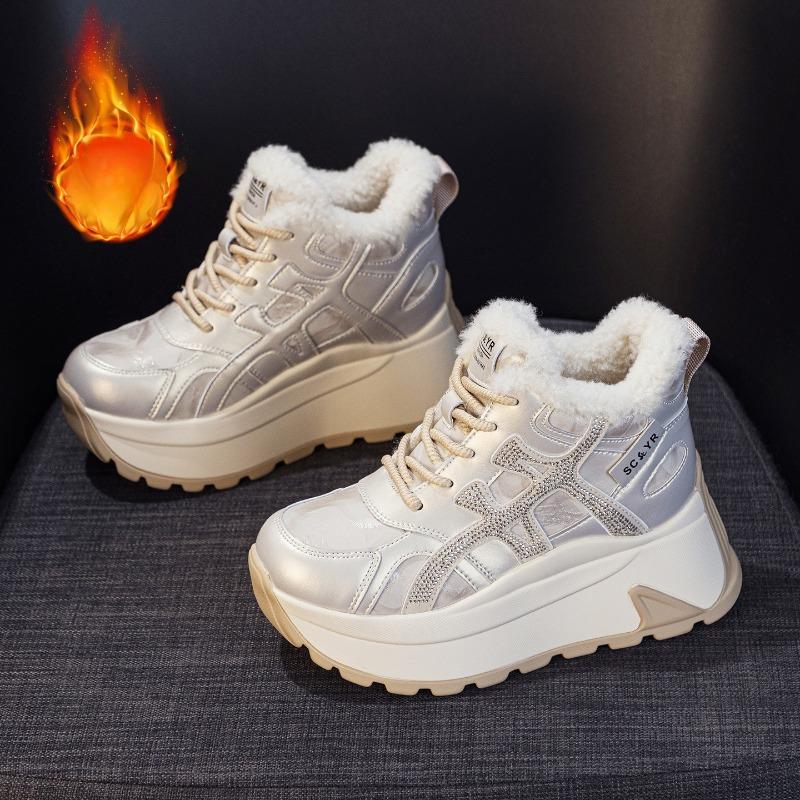 Зимние ботинки, Женская обувь, Флисовые и Утепленные Хлопковые Ботинки на Высокой Подошве, Массивные Кроссовки 33