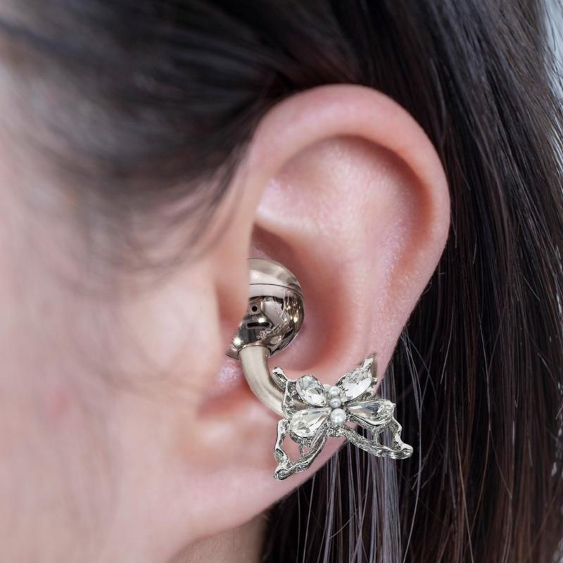 Copper Alloy Earphone Clip With Dazzling Rhinestones Bows Detachable Universal Headphone Decoration