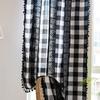 Black And White Plaid Splicing Curtains Medium Ancient Style Foreign Retro Personalized Art Hollow Short Curtain