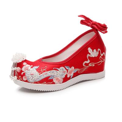 Bestickte Schuhe Fransen Hanfu Schuhe Antike Xiuhe Schuhe Chinesische Innen erhöhende Stoffschuhe
