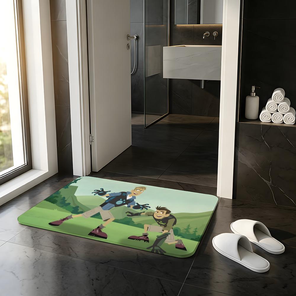 ANIME W-Wild Kratts Fußmatte Saugfähige Fußmatte Rutschfester Eingangsteppich für Badezimmer, Toiletten und WCs