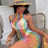 Her Sensual Intimate Wear Fishnet Material Web Motif Gown Babydolls Tantalizing Hollow See-Through Lingerie Chic Colorful Pajamas Sleepwear