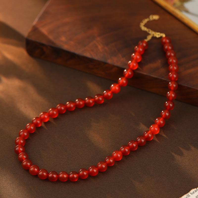 Banyan Baum Roter Achat Perlenkette S925 Silber - Handgefertigte Retro Schlüsselbeinkette für Damen.
