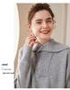 Women's Solid Color Cashmere Lapel Knit Sweater - Long Sleeve, Loose Fit, Warm Pullover for Autumn & Winter