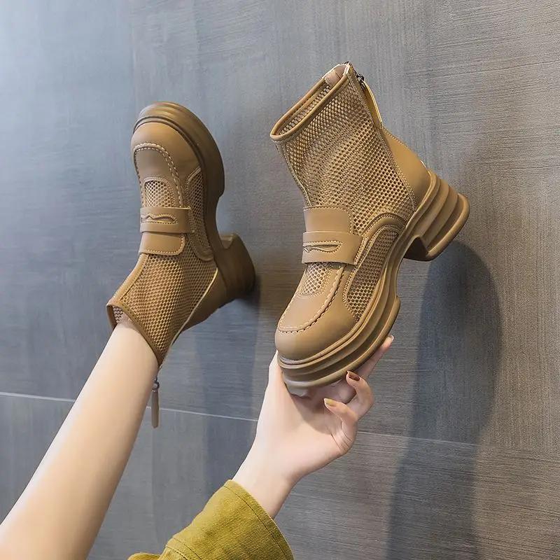 Fashion Solid Color Booties Elegant With Medium Heels Female Short Shoes Breathable Women's Ankle Boots On Promotion Pu Footwear Goth 39