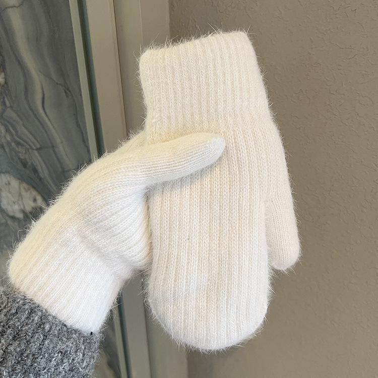 Women's Winter Plush Mittens with Velvet, Rabbit Fur, and Cycling Cold Protection.