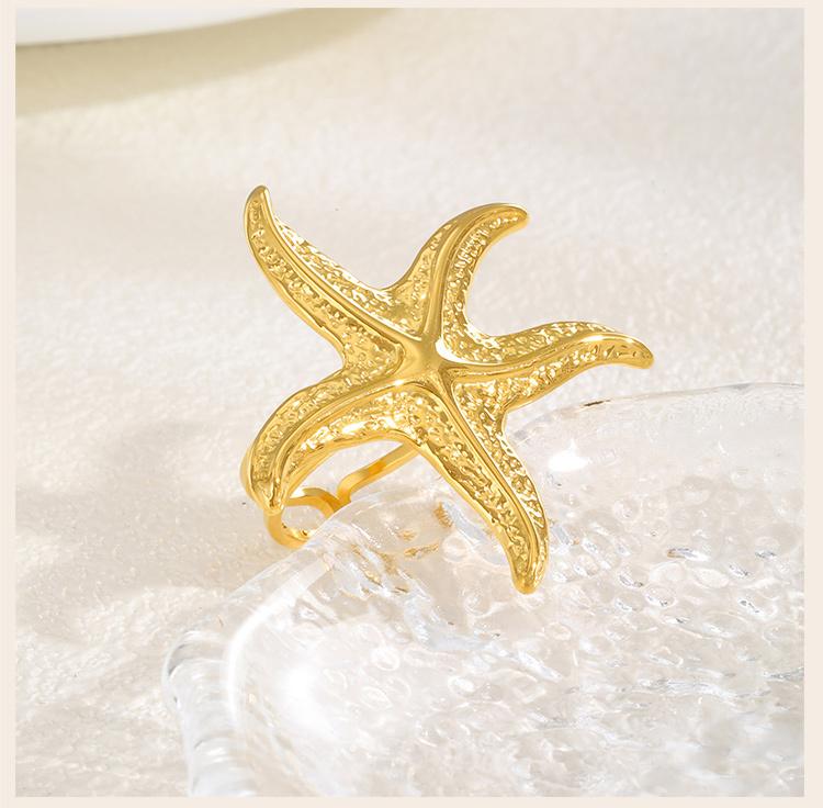 Starfish Open Rings for Women, Stainless Steel Adjustable Ring Beach Sea Ocean Fashion Jewerly Gift