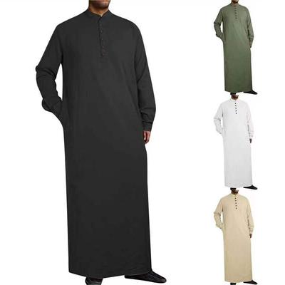 Erkekler Müslüman Robe Abaya İslami Giyim Tunik Elbise Uzun Kollu Gömlek Maxi
