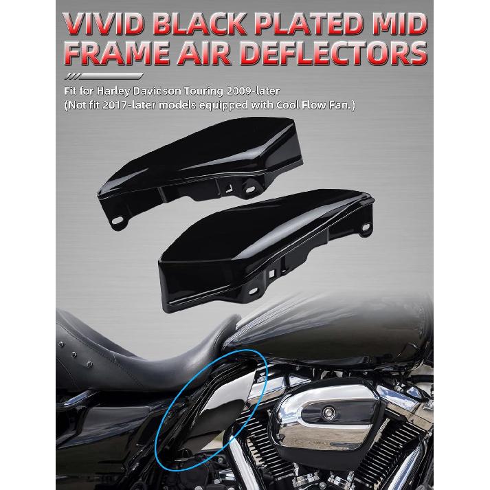 Amazicha Vivid Black Mid Frame Air Heat Deflectors Trim Left Right Set Compatible for Harley Touring and Trike 2009-2024 Models Without Cool Flow Fan
