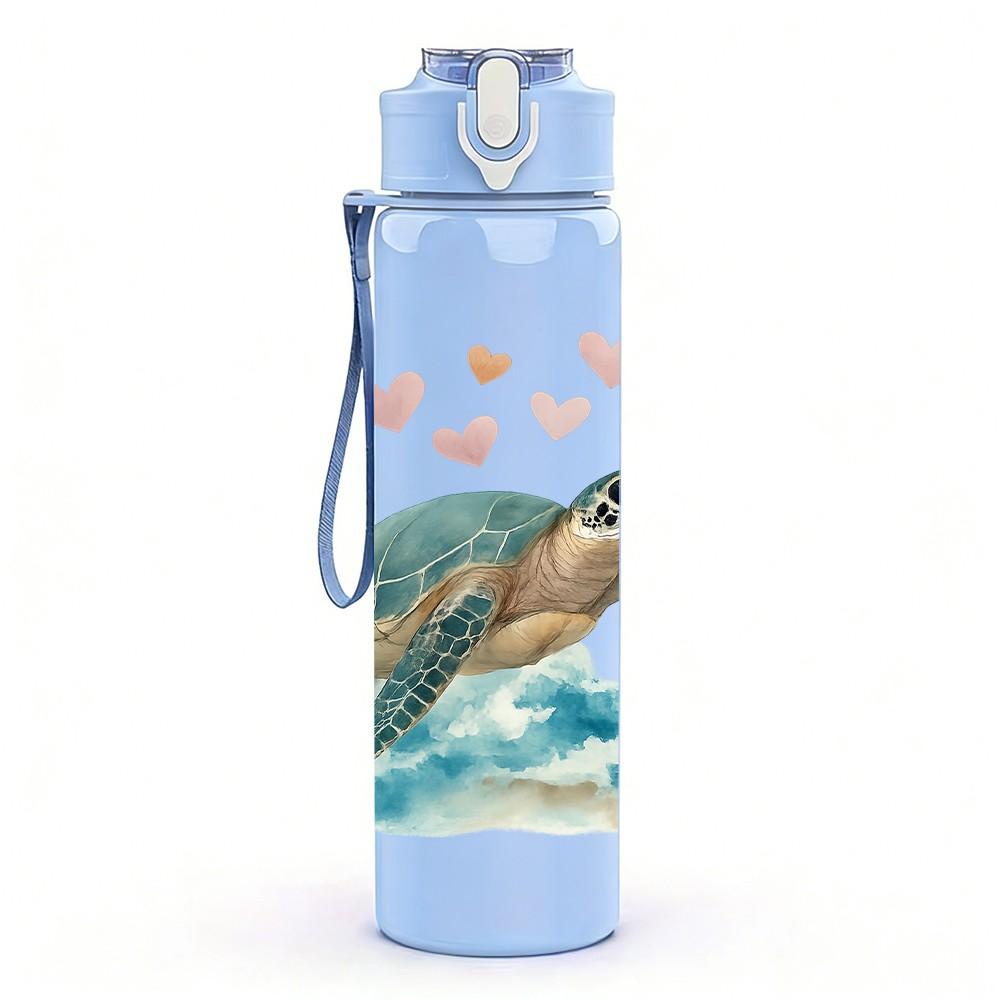 1PC Sea Turtle Heart Love Art Print 750ml Color Plastic Sports Water Bottle Leakproof Flip Straw Lid Suitable for Sports Office Home Use