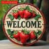 2d Flat 20*20cm Circular Wooden Sign, Strawberry Welcome Sign, Home Gift Window Decoration, Porch, Room, Home, Wall Decoration, Bedroom Home Office