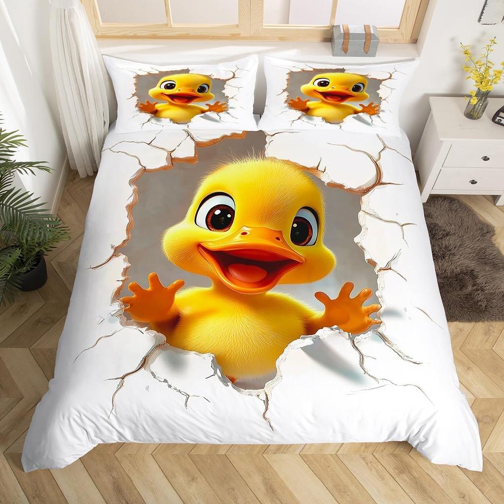 Yellow Duck Duvet Cover Twin Cartoon Ducks Comforter Cover Farmhouse Wild Animal Bedding Set Rustic Country Wildlife Quilt Cover