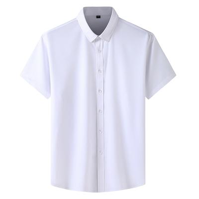 Oversized Men's Summer Thin Short Sleeved Shirt Business Casual Loose and Slightly Elastic Solid Color Shirt