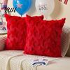 Cozy Sofa Pillow Covers Plush Throw Cover, Heart Embroidery Cushion Case with 3D Bowknot Jacquard, Romantic Room Decor Soft Fluffy Decorative