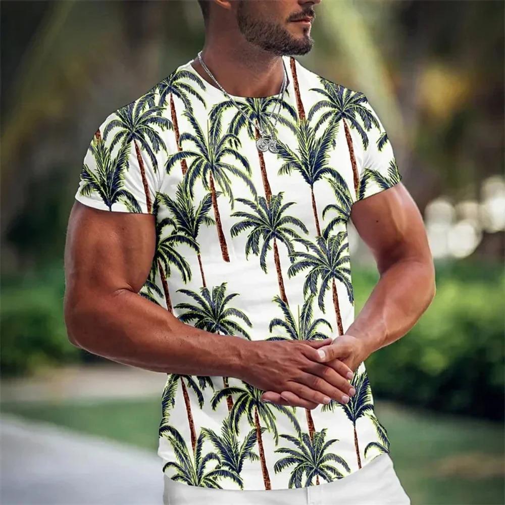 Summer Coconut Tree 3D Print T-Shirts Streetwear Clothing Short Sleeve Crew Neck Tops Oversized T Shirt Men's Hawaiian T-Shirt