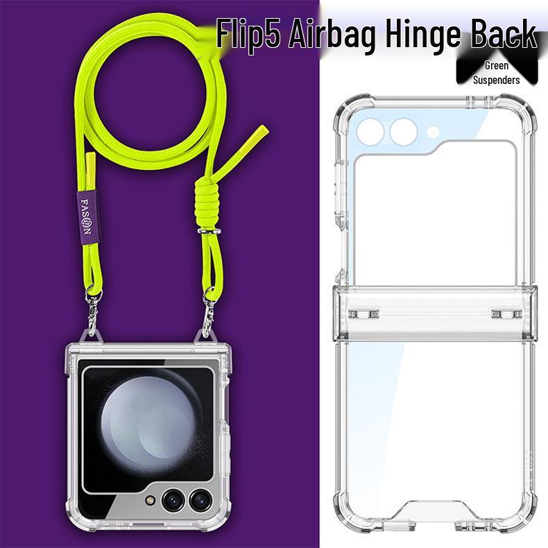 Samsung Z Flip5 Airbag Hinge Case – Transparent Acrylic, Full Coverage, Slim with Lanyard