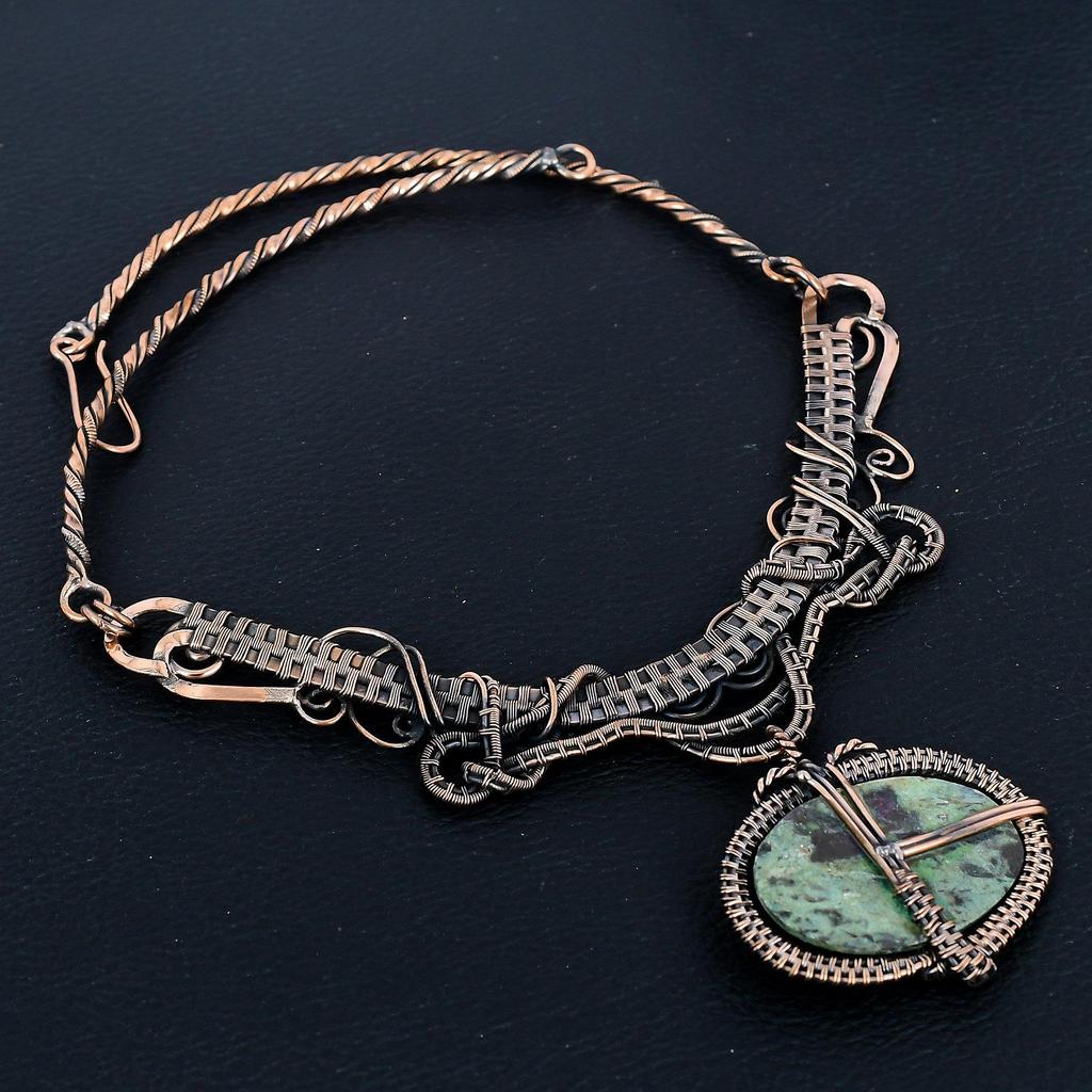 Ruby In Zoisite 999 Copper Wire Wrapped Necklace Adjustable, Chain Necklace Handmade Gemstone, Gift For Mom Antique Jewelry