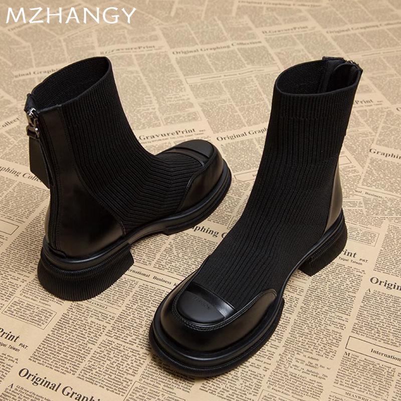 Dámské pletené kotníkové boty Zimní robustní boty Žena 2025 Trend Módní Nízké podpatky Sněhové Chůze Nové Šaty Motorkářské boty Mujer