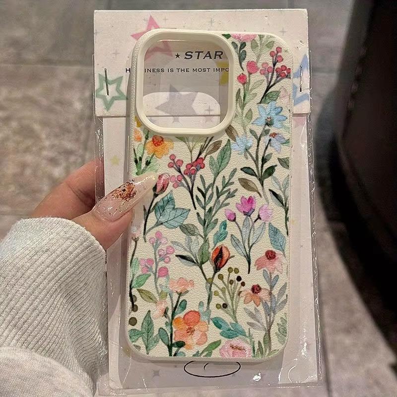 Dyeing Flowers Pattern Phone Case For iPhone 17 Pro Max 16 Plus 15 Pro 14 13 12 11 XR 17Air Lychee Textur Soft Cover