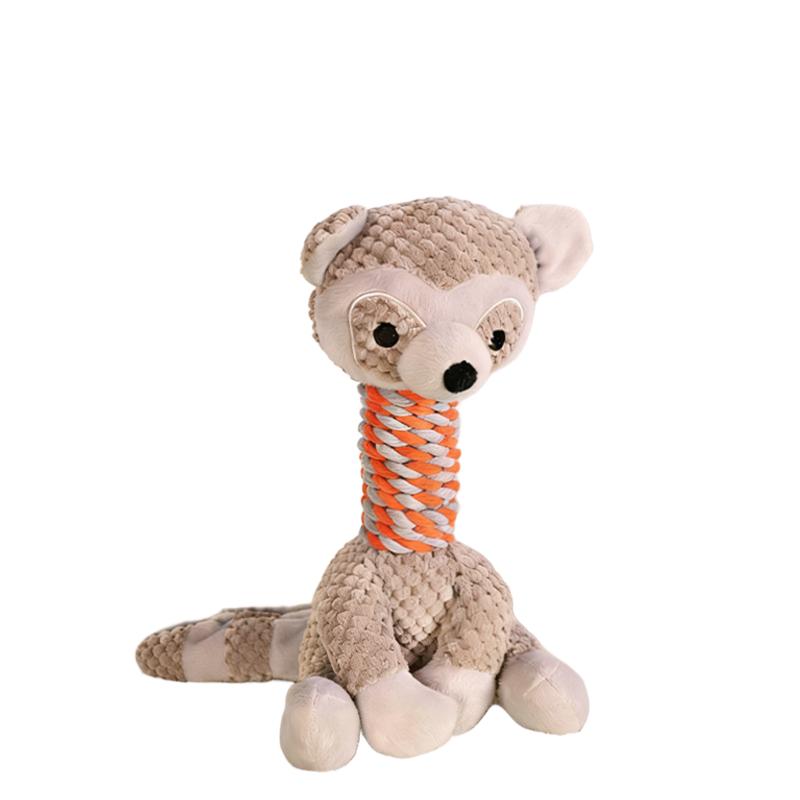 Plush raccoon dog toy chew resistant squeaky pet toy