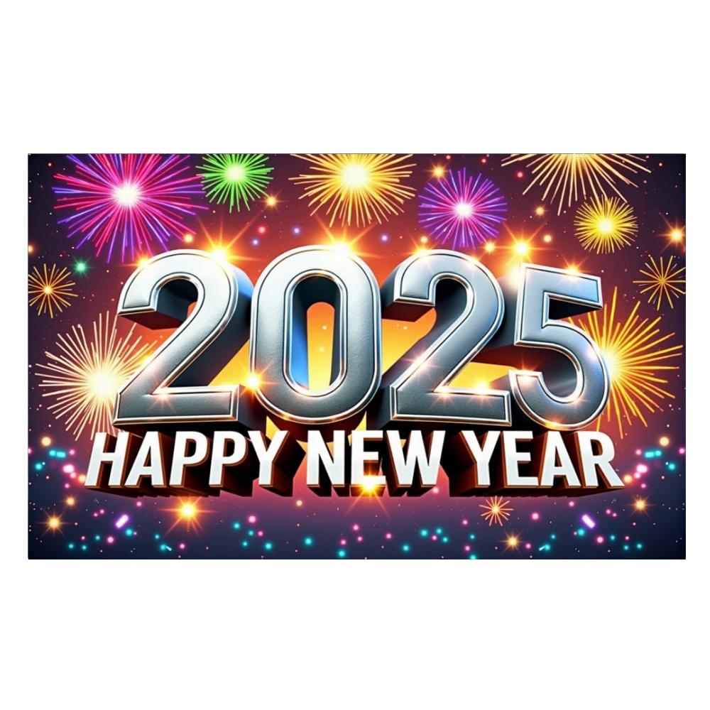 2025 Happy New Year Colorful Theme Party Background Fireworks Golden Balloon Banner New Year Home Party Photo Background