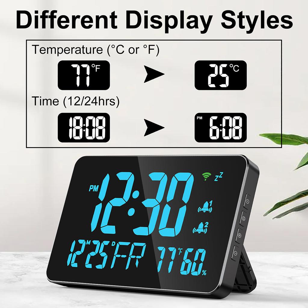 Tuya WiFi Desktop Clock Calendar Intelligent Thermometer Hygrometer with Digital LED Display Support WIFI Auto