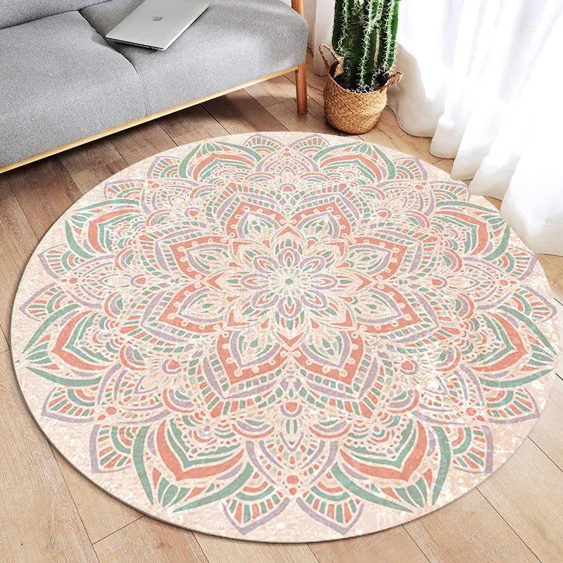 Retro Mandala Round Carpet Living Room Sofa Carpet Simple Home Decoration Bedroom Floor Mat Kitchen Bathroom Anti-slip Mat