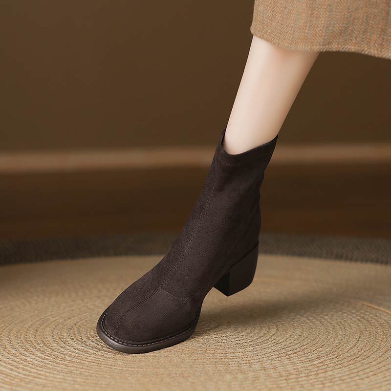 Krazing Po Flock Winter Round Toe Size 33 Western Boots Size 43 Thick High Heels Concise Style Ankle Boots