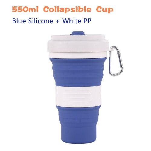 Reise Silikonbecher 550ml Kaffeetassen BPA-frei Faltbares Silika Wanderbecher Tragbar Teleskopisch Trinkbar Zusammenklappbar Auslaufsicher