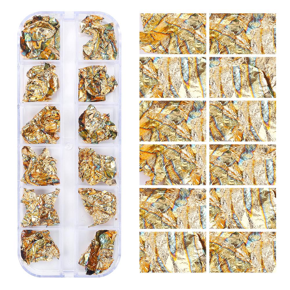 12 Grid Nail Art Gold Foil Paper Japanese Nail Art Highlight Gold And Silver Foil Fragments Box Diy Decorative Tin Foil Nail Sticker