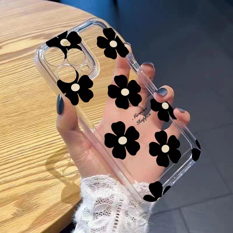 Black Rose Floral Clear Phone Case for iPhone 17 Air 16 15 14 11 Pro Max Plus 13 12 Mini 8 X Soft Transparent Cover