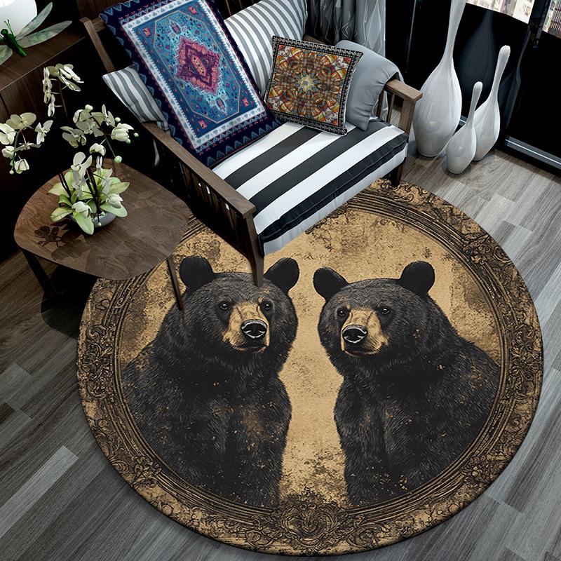 Black Bears Round Area Rug,Carpet Rug for Living Room Bedroom Sofa Playroom Decor,Non-slip Floor Mat