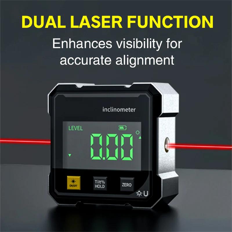 Woodworking Tools 4-sided Magnetic Dual Laser Inclinometer Digital Angle Measuring Instrument with Tilt Measurement Laser Level