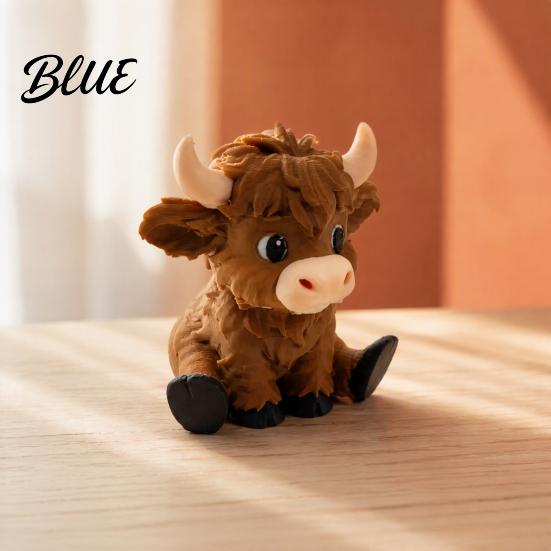 Animal Statue for Office 3D Printed Highland Cow Figurines Cartoon Sitting Sculpture Cute Novelty Gifts Children Ornament Desk Decoration Creative