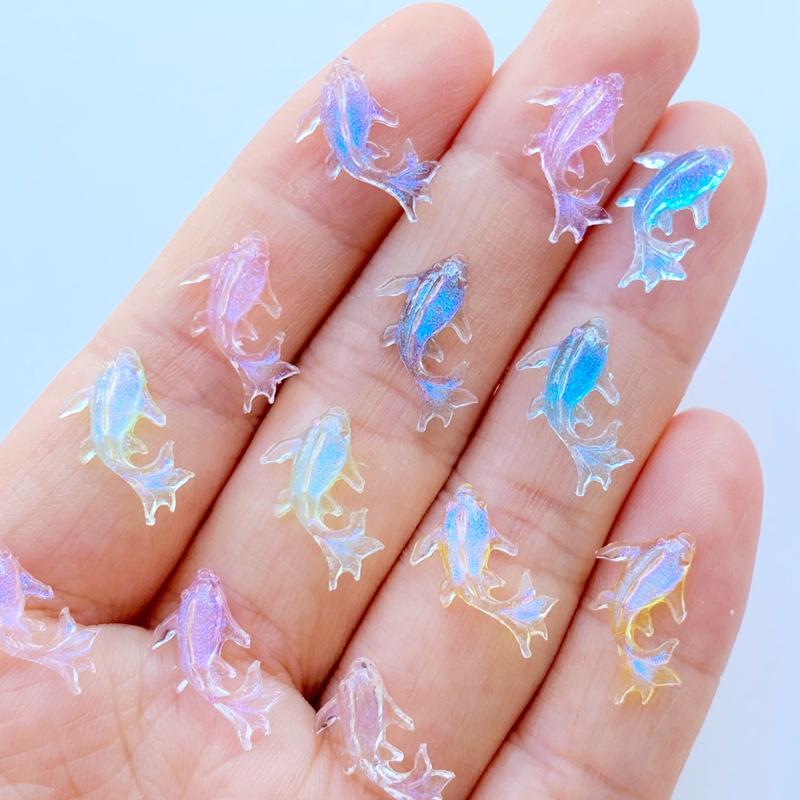 100Pcs Resin 3D Colorful Mini Shiny Goldfish Flatback Figurines Scrapbook Wedding Applique Nail Art Decor Crafts