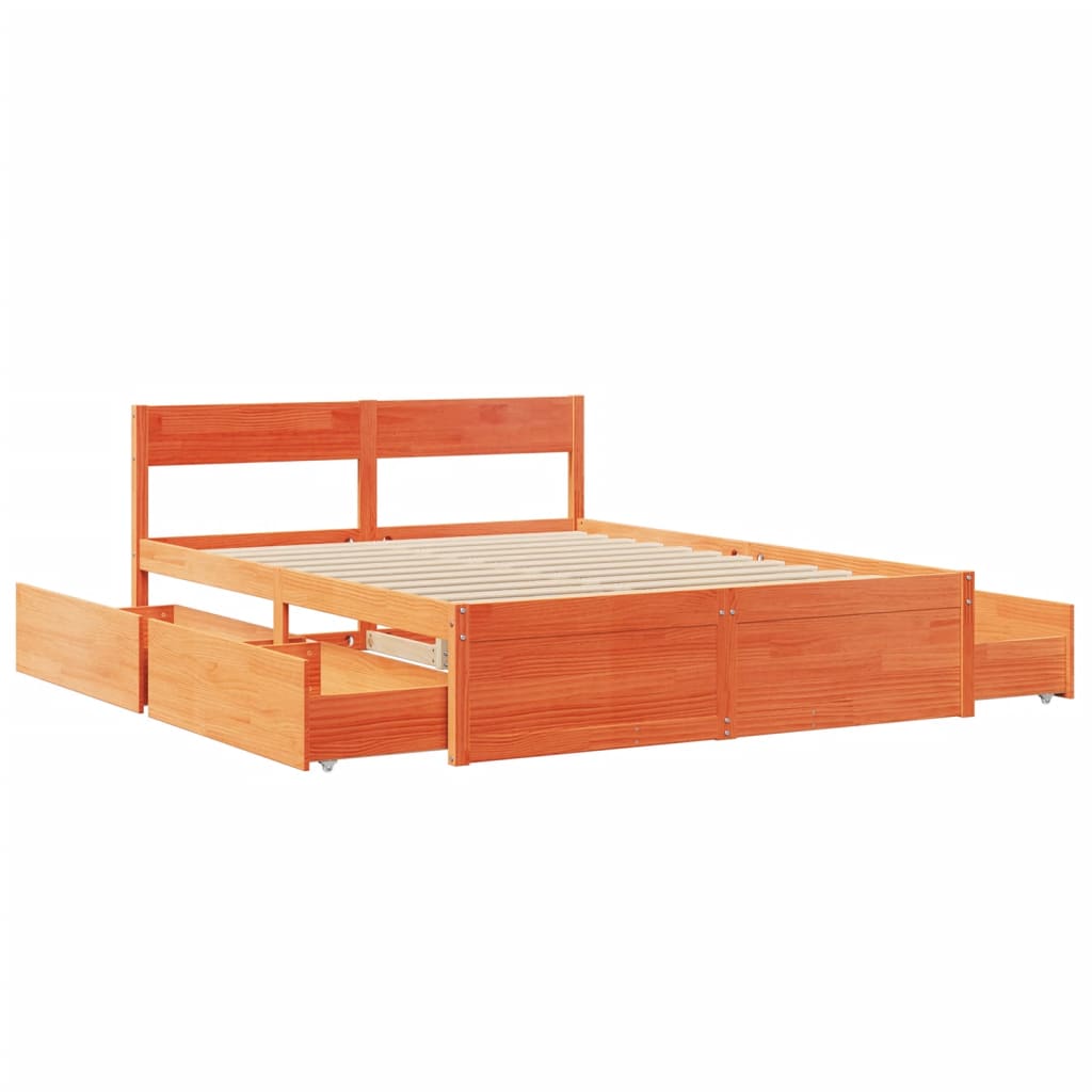 Vidaxl Bed Frame Without Mattress, Waxed Brown, 160X200 Cm, Solid Pine
