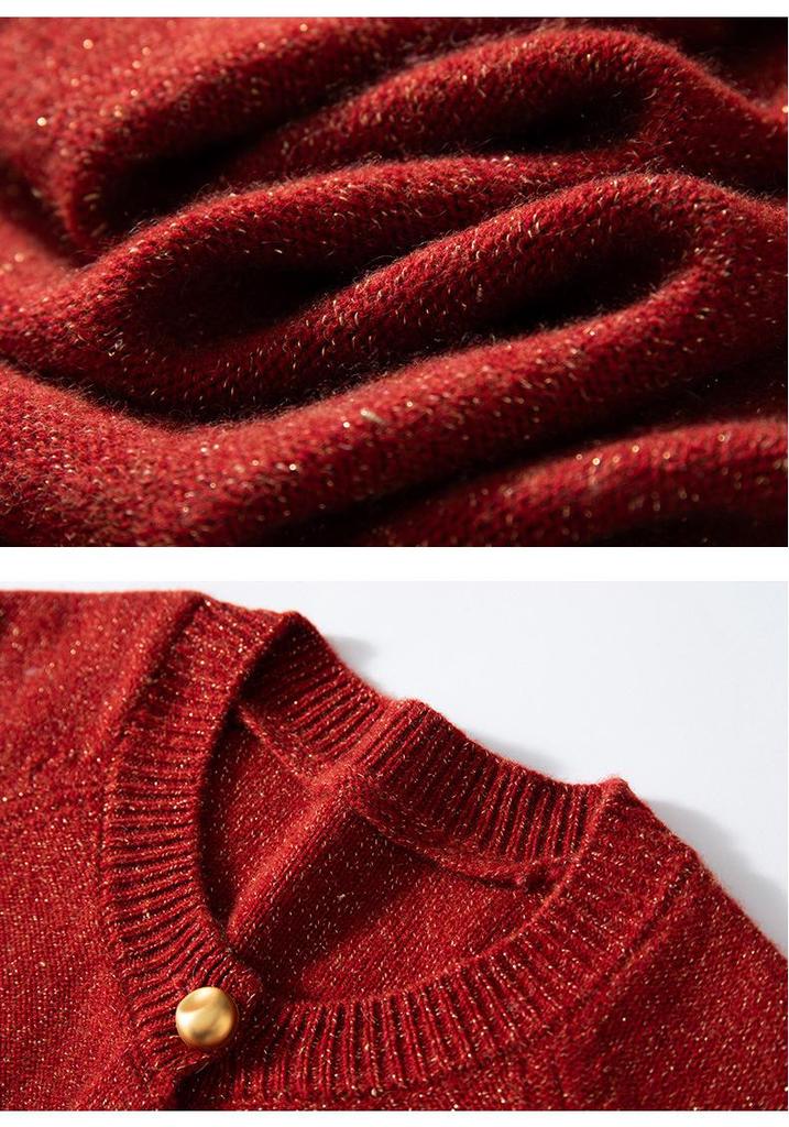 Women's Cashmere Cardigan: Thick, Round Neck, Raglan Sleeves, Versatile Knit for Autumn/Winter.