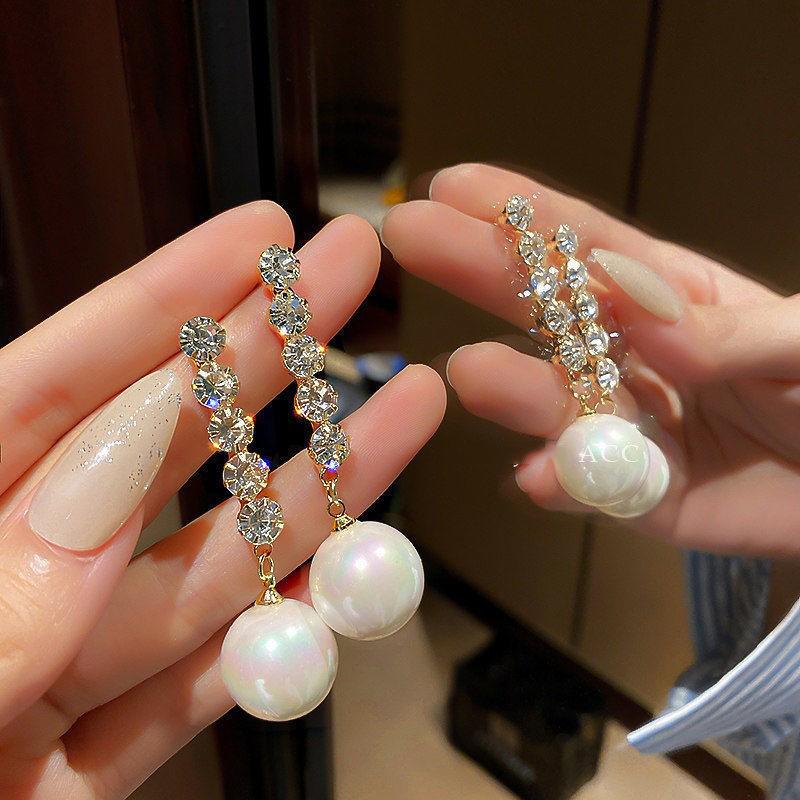 Trendy Geometric Fringed Pearl Earrings Korean Version Dongdaemun Retro Temperament Earrings Fashionable Personalized Earrings