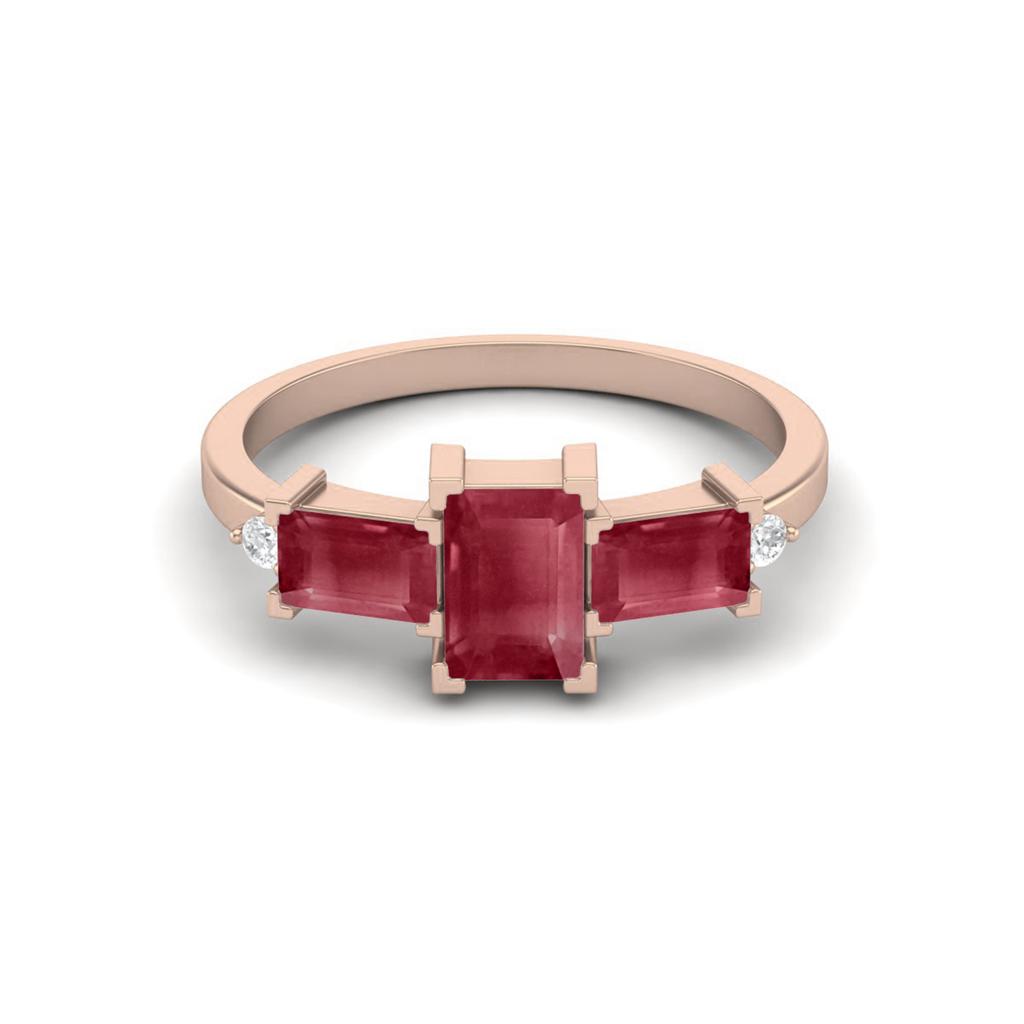 6X4MM Octagon Ruby 925 Sterling Silver Rose Vermeil Three Stone Wedding Women Ring