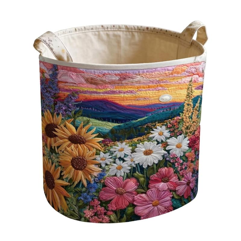 Stylish Quilted Foldable Laundry Hamper With Bohemians Floral Design And Sturdy Handles Handheld Washing Organizers Bag